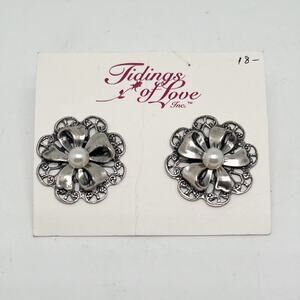Vintage Tidings of Love Silver Tone Faux Pearl Earrings NEW